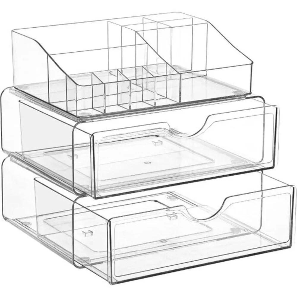 3-Tier Clear Makeup Organizer with Drawer, Cosmetic Storage for Vanity & Bath